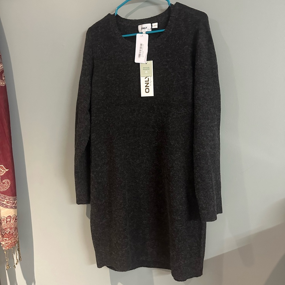 NWT ONLY Dark Gray Sweater Dress SILVER ICING - Picture 1 of 4